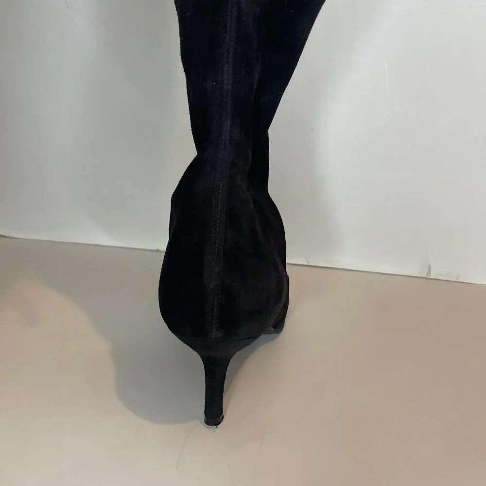 Stuart Weitzman Dark Academia Tiemodel Black Suede Over The Knee Boots 9.5